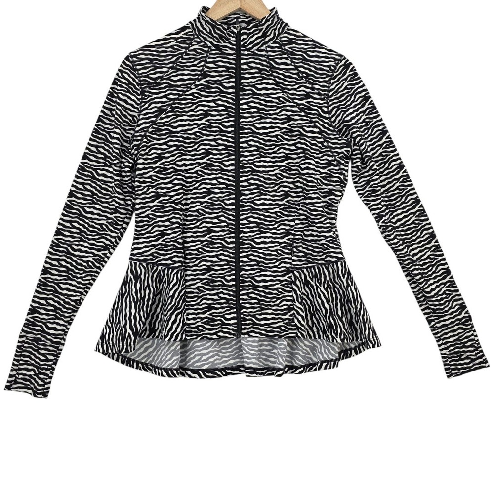 Coolibar Womens S UPF 50+ Diamond‎ Cove Swim Jacket in Black White Zebra